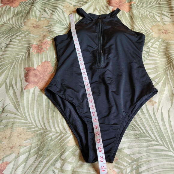3/$25 NWOT Shein One Piece Swimwear Zip Up Front Black Scuba 0XL - Picture 10 of 12
